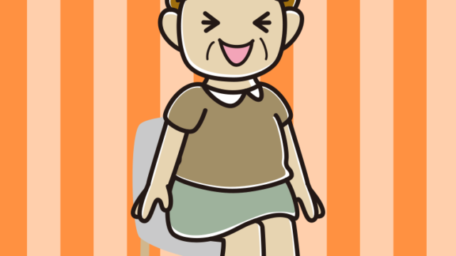 椅子で笑うおばさんのイラスト【色、背景あり】PNG