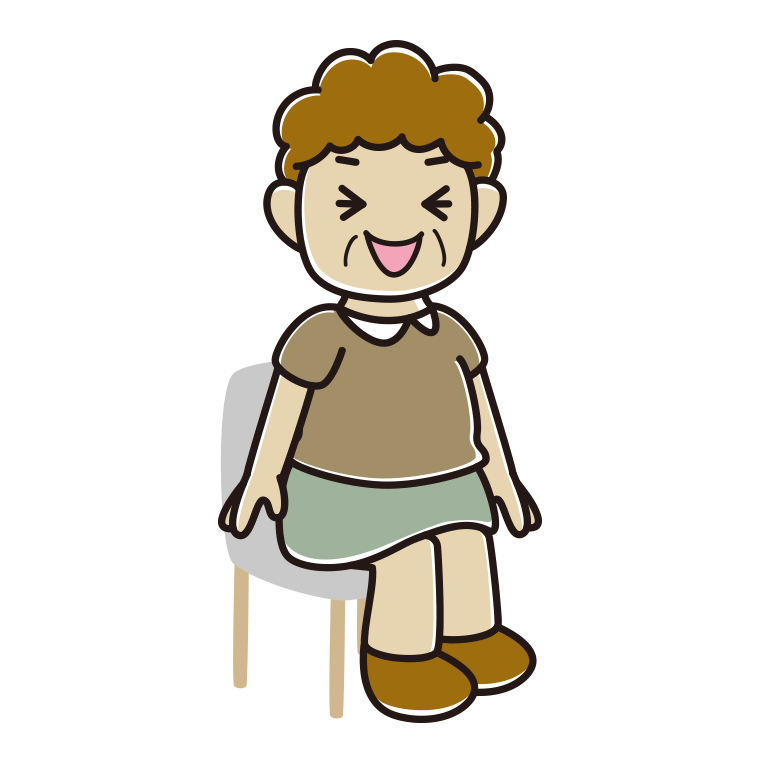椅子で笑うおばさんのイラスト【色あり、背景なし】透過PNG