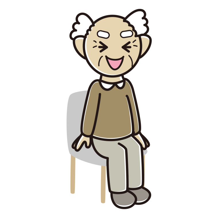 椅子で笑うおじいさんのイラスト【色あり、背景なし】透過PNG