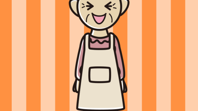 笑うエプロン姿のおばあさんのイラスト【色、背景あり】PNG