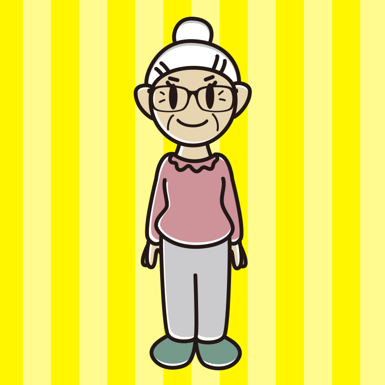 眼鏡をかけたおばあさんのイラスト【色、背景あり】PNG