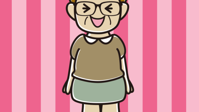 笑う眼鏡のおばさんのイラスト【色、背景あり】PNG