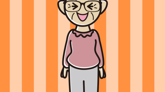 笑う眼鏡のおばあさんのイラスト【色、背景あり】PNG
