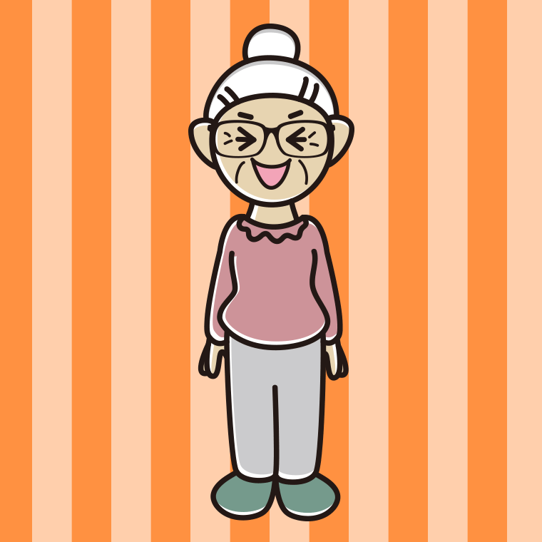 笑う眼鏡のおばあさんのイラスト【色、背景あり】PNG