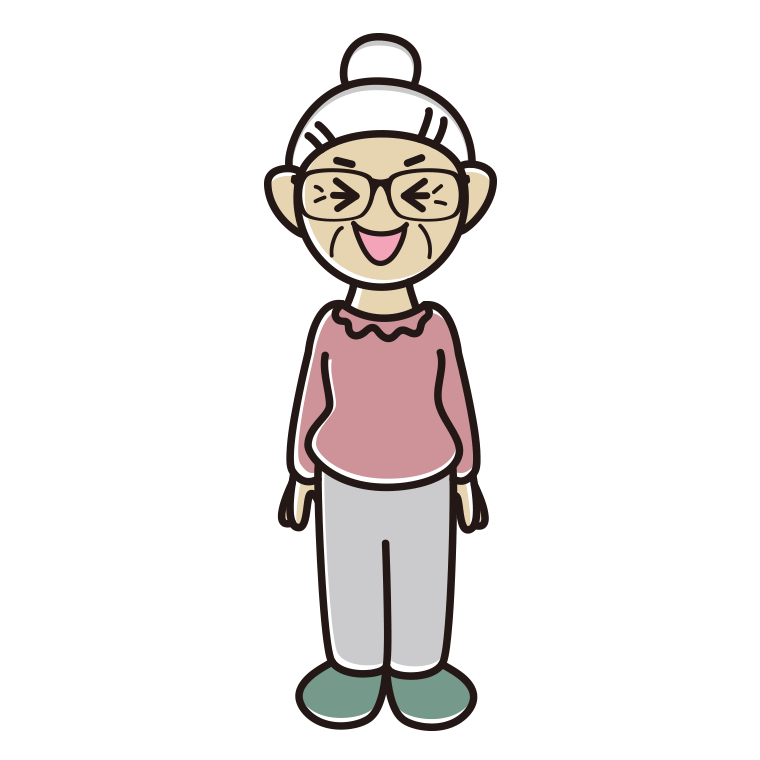 笑う眼鏡のおばあさんのイラスト【色あり、背景なし】透過PNG
