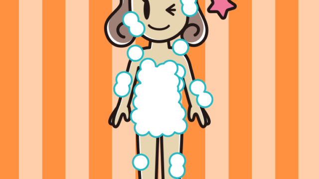 ウインクする泡だらけの女子大学生のイラスト【色、背景あり】PNG