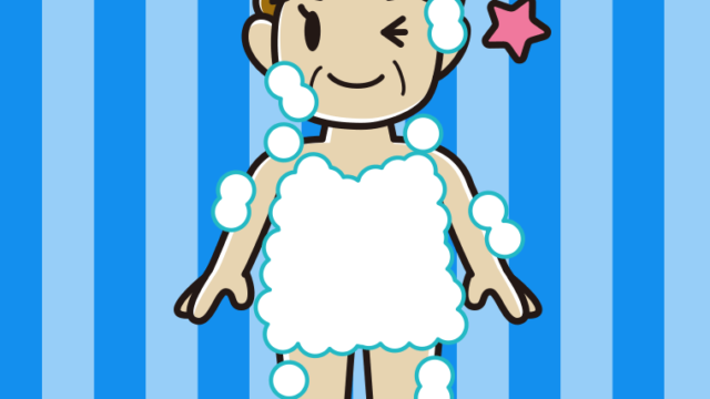 ウインクする泡だらけのおばさんのイラスト【色、背景あり】PNG