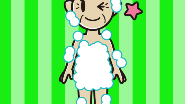 ウインクする泡だらけのおばあさんのイラスト【色、背景あり】PNG