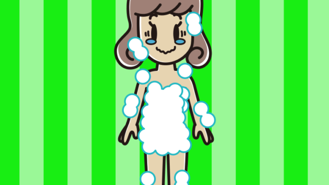 ジーンとする泡だらけの女子大学生のイラスト【色、背景あり】PNG