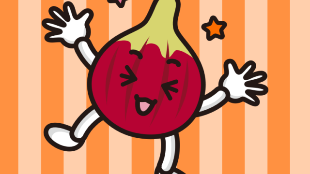 喜ぶいちじくちゃんのイラスト【色、背景あり】PNG