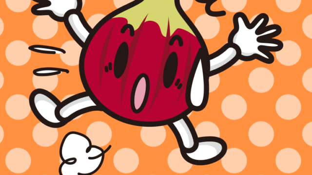 驚くいちじくちゃんのイラスト【色、背景あり】PNG