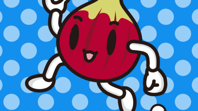 走るいちじくちゃんのイラスト【色、背景あり】PNG