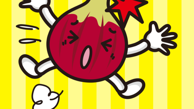 ぶつかるいちじくちゃんのイラスト【色、背景あり】PNG