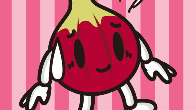 苦笑いするいちじくちゃんのイラスト【色、背景あり】PNG