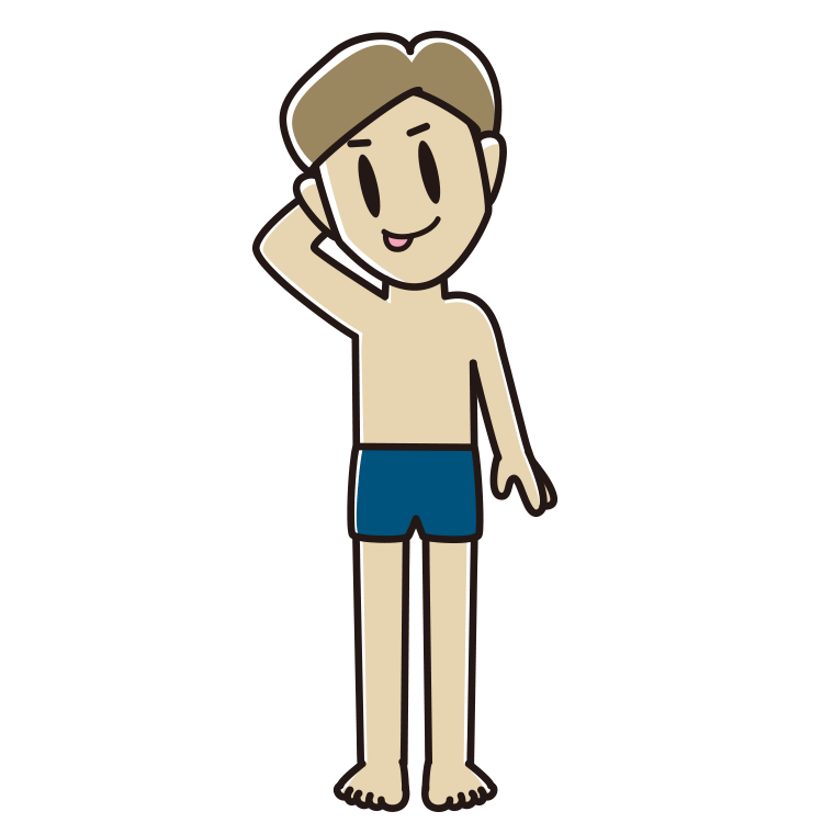 テヘヘなスクール水着の男性のイラスト【色あり、背景なし】透過PNG
