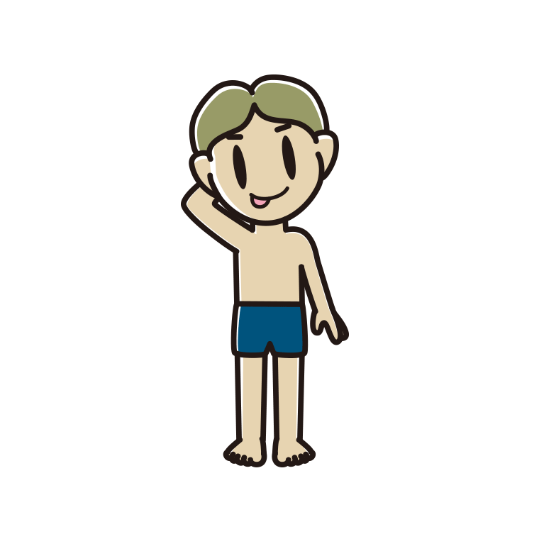 テヘヘなスクール水着の小学生男子のイラスト【色あり、背景なし】透過PNG