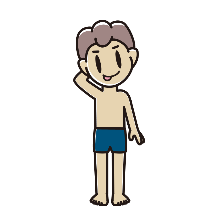 テヘヘなスクール水着の男子中学生のイラスト【色あり、背景なし】透過PNG