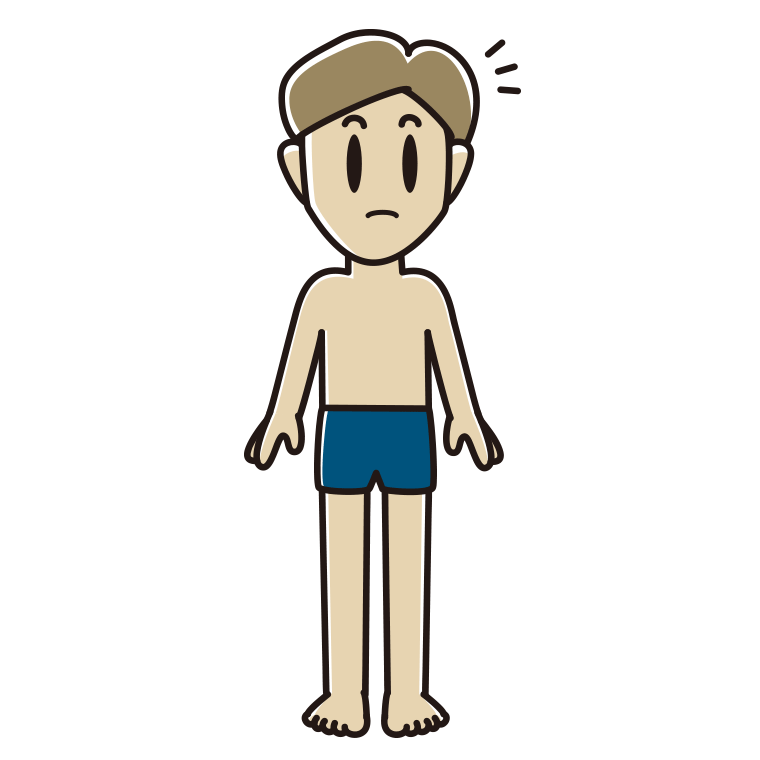 何かに気付くスクール水着の男性のイラスト【色あり、背景なし】透過PNG