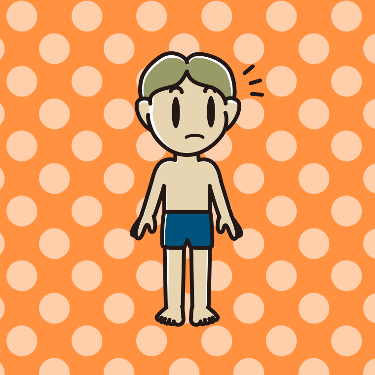 何かに気付くスクール水着の小学生男子のイラスト【色、背景あり】PNG