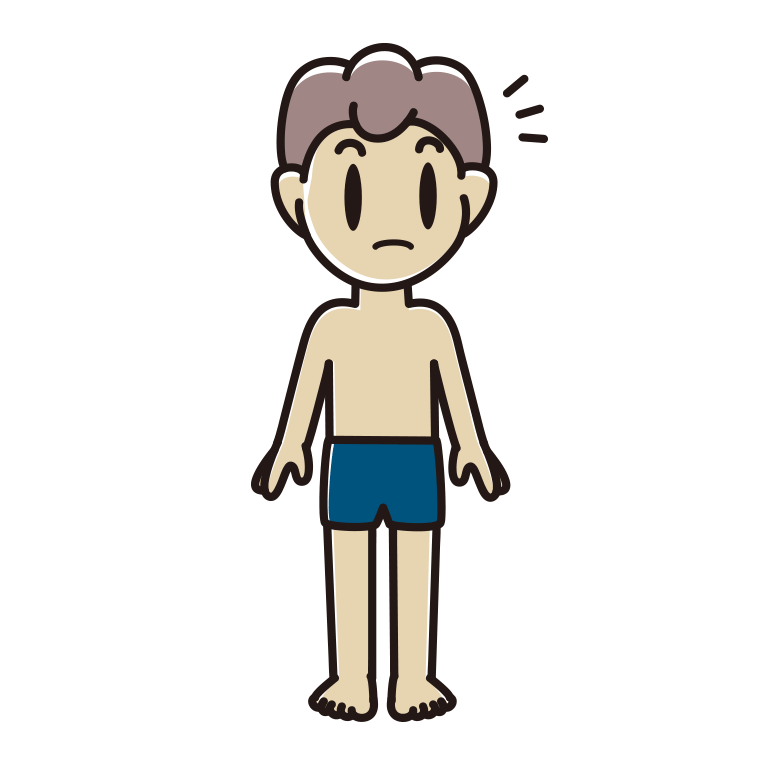 何かに気付くスクール水着の男子中学生のイラスト【色あり、背景なし】透過PNG