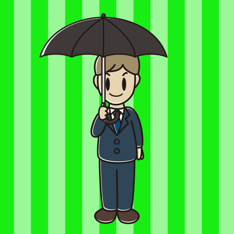 傘をさす男性会社員のイラスト【色、背景あり】PNG