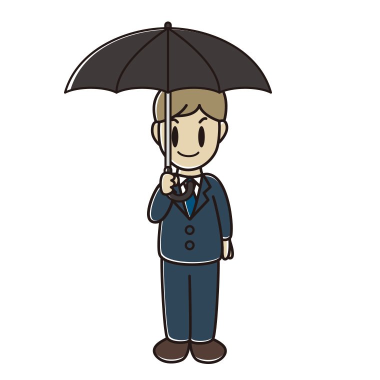 傘をさす男性会社員のイラスト【色あり、背景なし】透過PNG