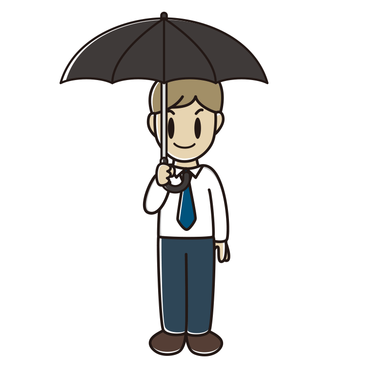 傘をさす男性会社員（ワイシャツ）のイラスト【色あり、背景なし】透過PNG