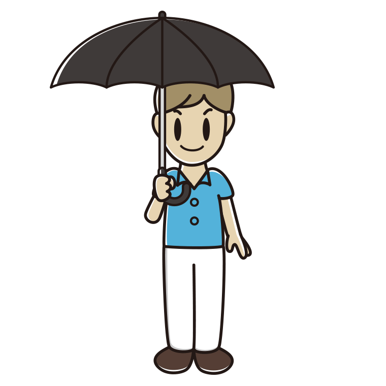 傘をさす男性会社員（クールビズ）のイラスト【色あり、背景なし】透過PNG