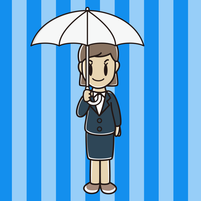 傘をさす女性会社員のイラスト【色、背景あり】PNG