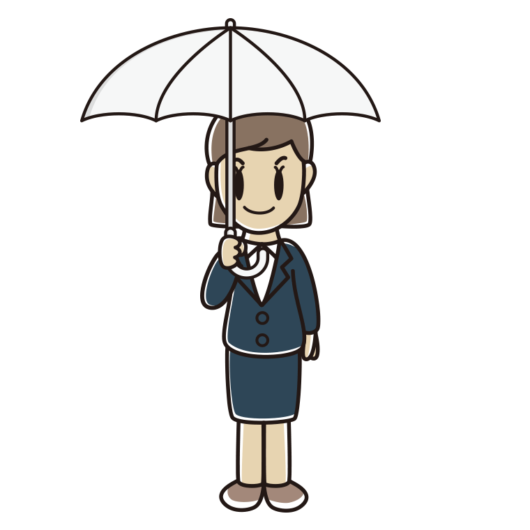 傘をさす女性会社員のイラスト【色あり、背景なし】透過PNG