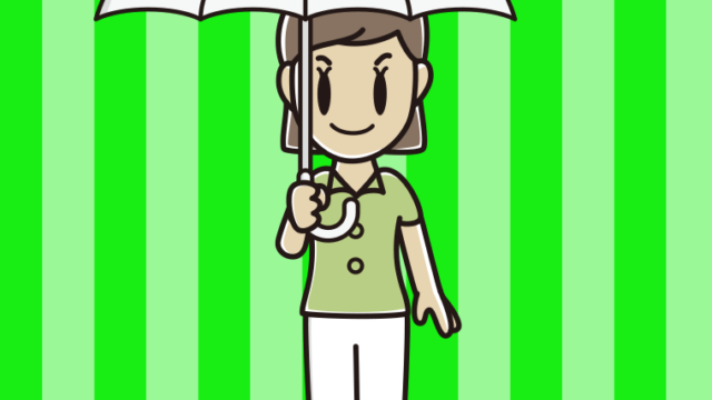 傘をさす女性会社員（クールビズ）のイラスト【色、背景あり】PNG