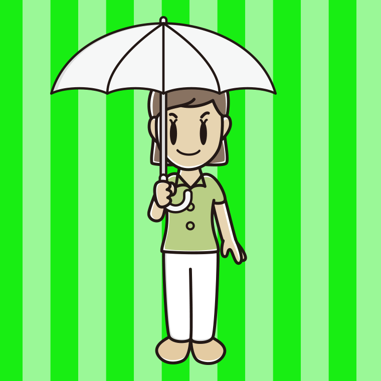 傘をさす女性会社員（クールビズ）のイラスト【色、背景あり】PNG