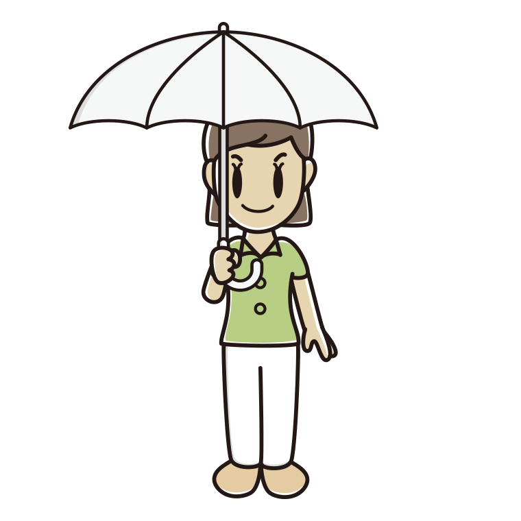 傘をさす女性会社員（クールビズ）のイラスト【色あり、背景なし】透過PNG
