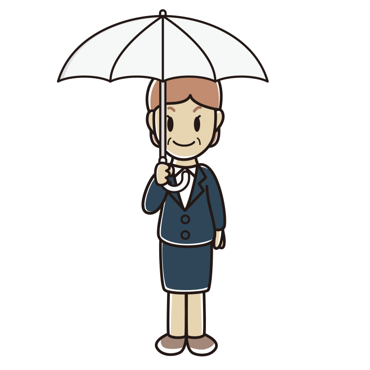 傘をさす年配女性会社員のイラスト【色あり、背景なし】透過PNG