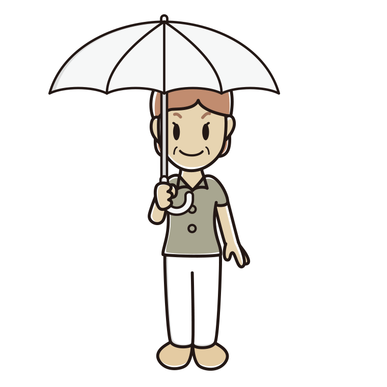 傘をさす年配女性会社員（クールビズ）のイラスト【色あり、背景なし】透過PNG