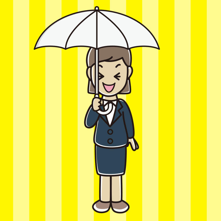 傘をさして笑う女性会社員のイラスト【色、背景あり】PNG