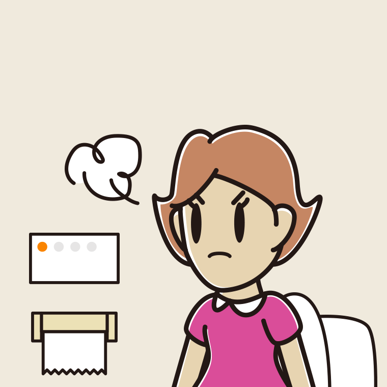 トイレで怒る女性のイラスト【色、背景あり】PNG