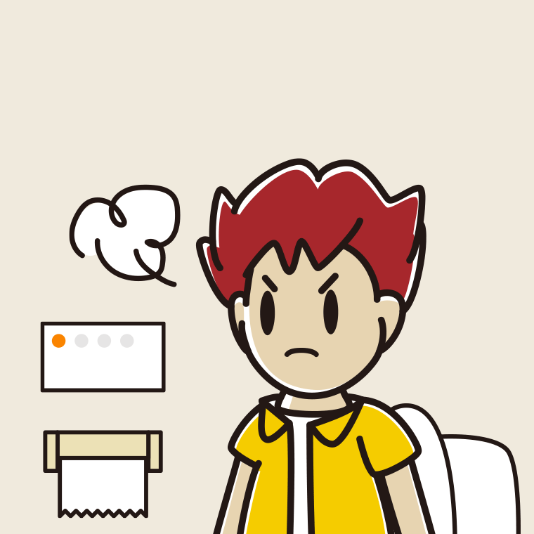 トイレで怒る男子大学生のイラスト【色、背景あり】PNG