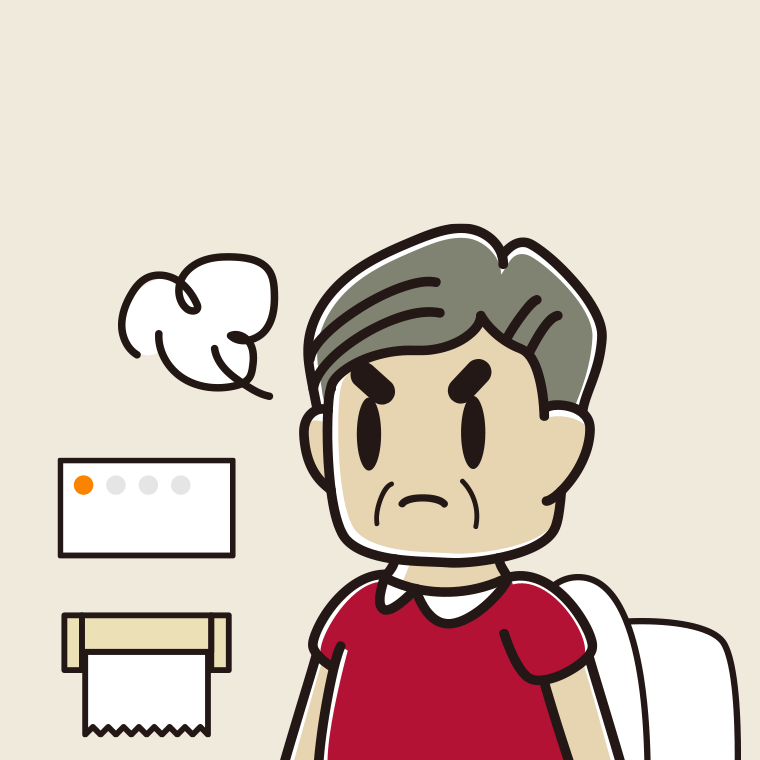 トイレで怒るおじさんのイラスト【色、背景あり】PNG