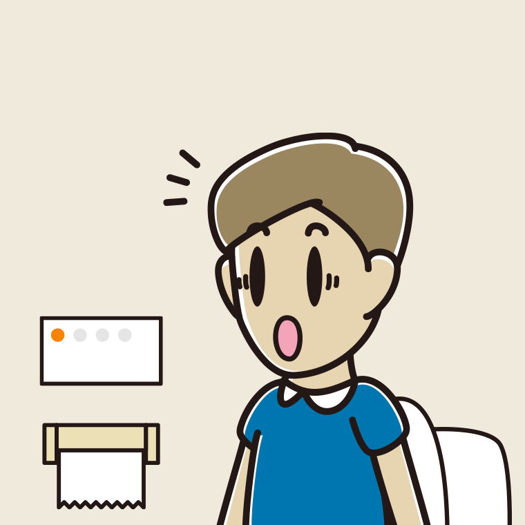 トイレで驚く男性のイラスト【色、背景あり】PNG