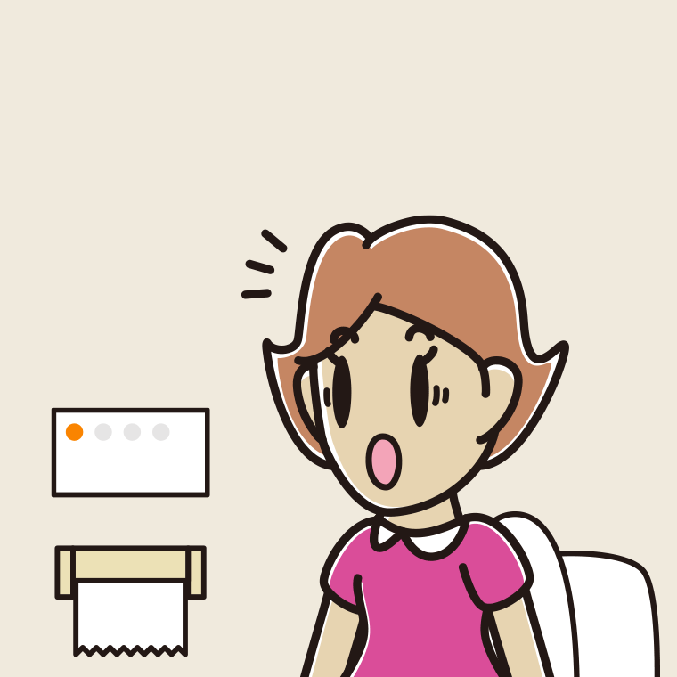 トイレで驚く女性のイラスト【色、背景あり】PNG