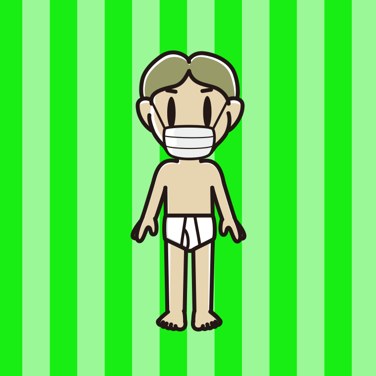 マスクをする下着姿の小学生男子のイラスト【色、背景あり】PNG