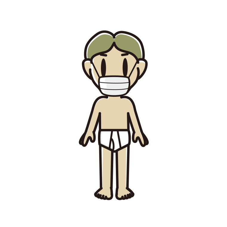 マスクをする下着姿の小学生男子のイラスト【色あり、背景なし】透過PNG