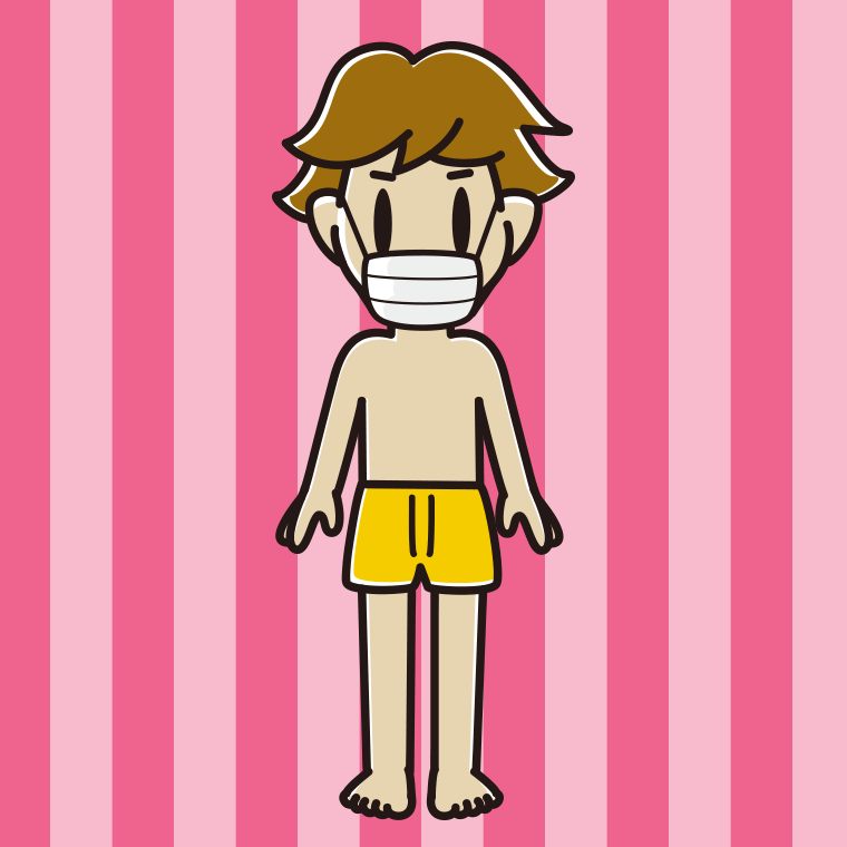 マスクをする下着姿の男子高校生のイラスト【色、背景あり】PNG
