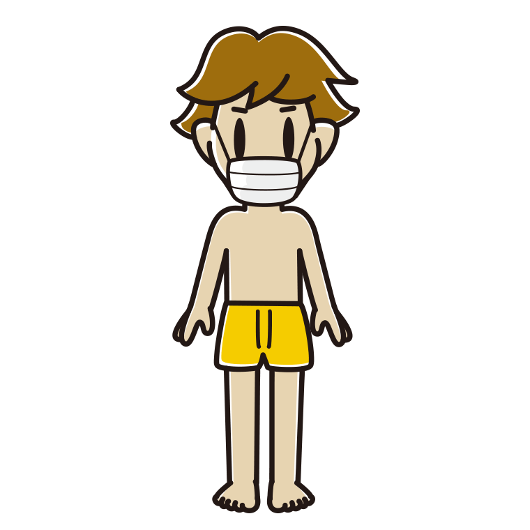 マスクをする下着姿の男子高校生のイラスト【色あり、背景なし】透過PNG