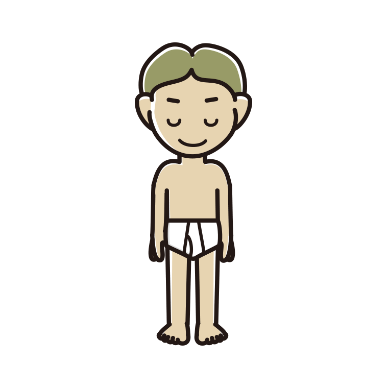 お辞儀する下着姿の小学生男子のイラスト【色あり、背景なし】透過PNG