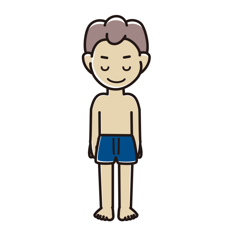 お辞儀する下着姿の男子中学生のイラスト【色あり、背景なし】透過PNG