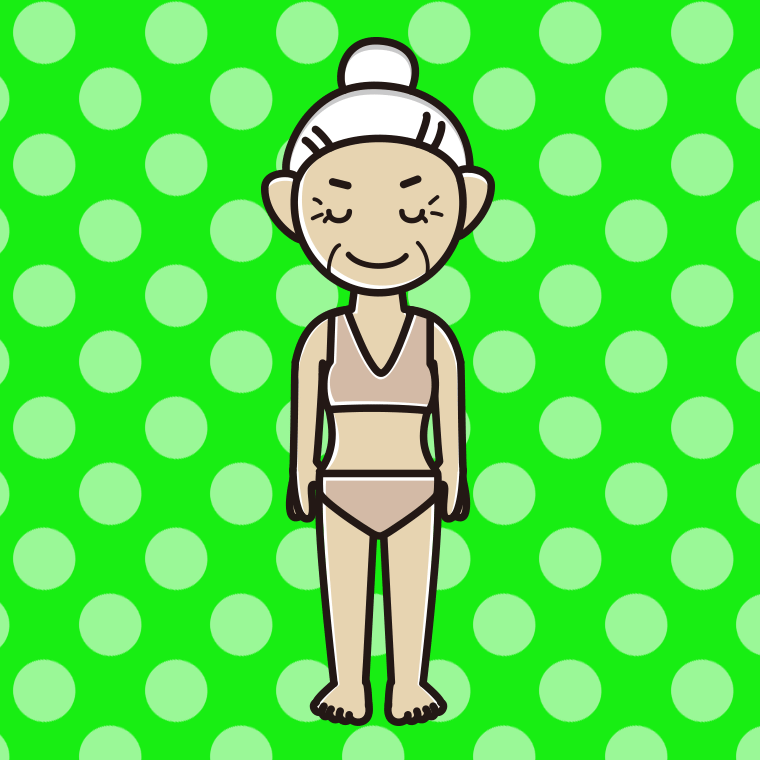 お辞儀する下着姿のおばあさんのイラスト【色、背景あり】PNG