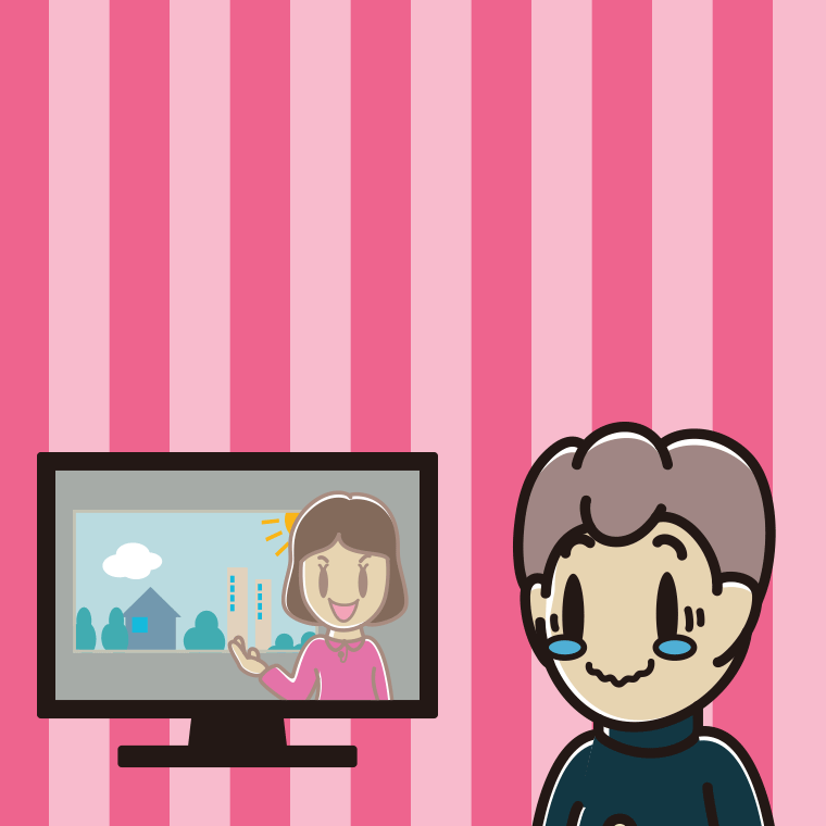 テレビを見て感動する男子中学生のイラスト【色、背景あり】PNG