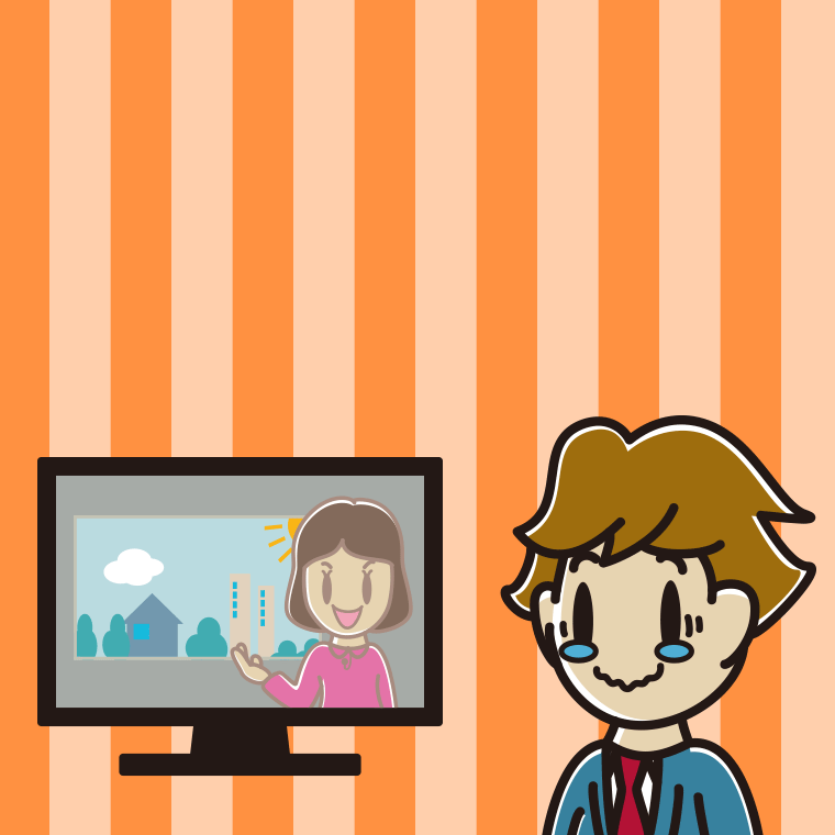 テレビを見て感動する男子高校生のイラスト【色、背景あり】PNG